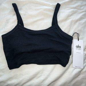 Alo yoga black ribbed crop whisper bra tank NWT Sz M